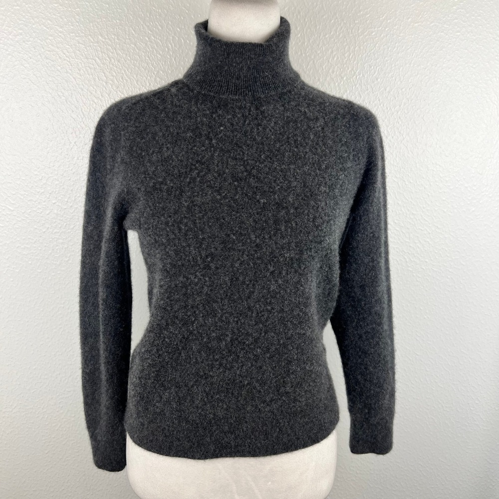Quince 100% Cashmere Mock Neck Sweater Medium Charcoal Dark Gray Minimalist